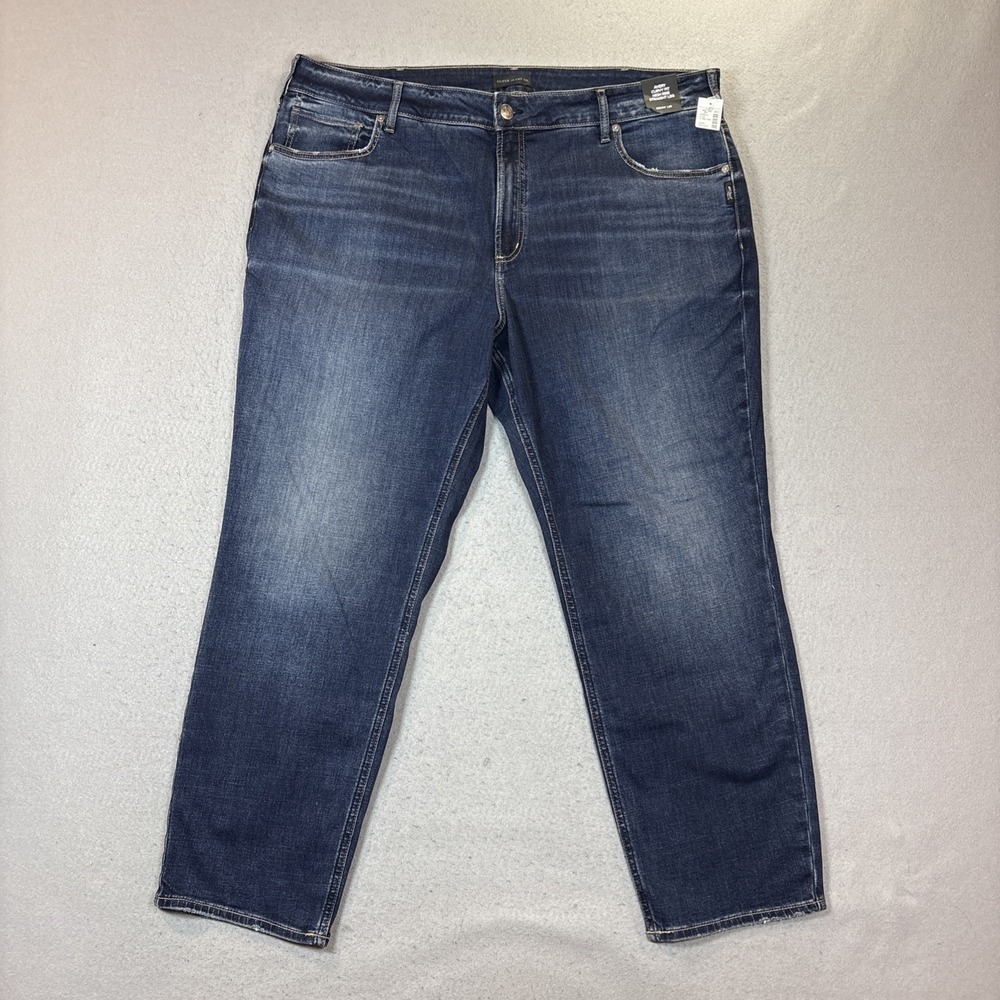 Silver Jeans Plus Size 24W Short Avery Straight Stretch Indigo NWT